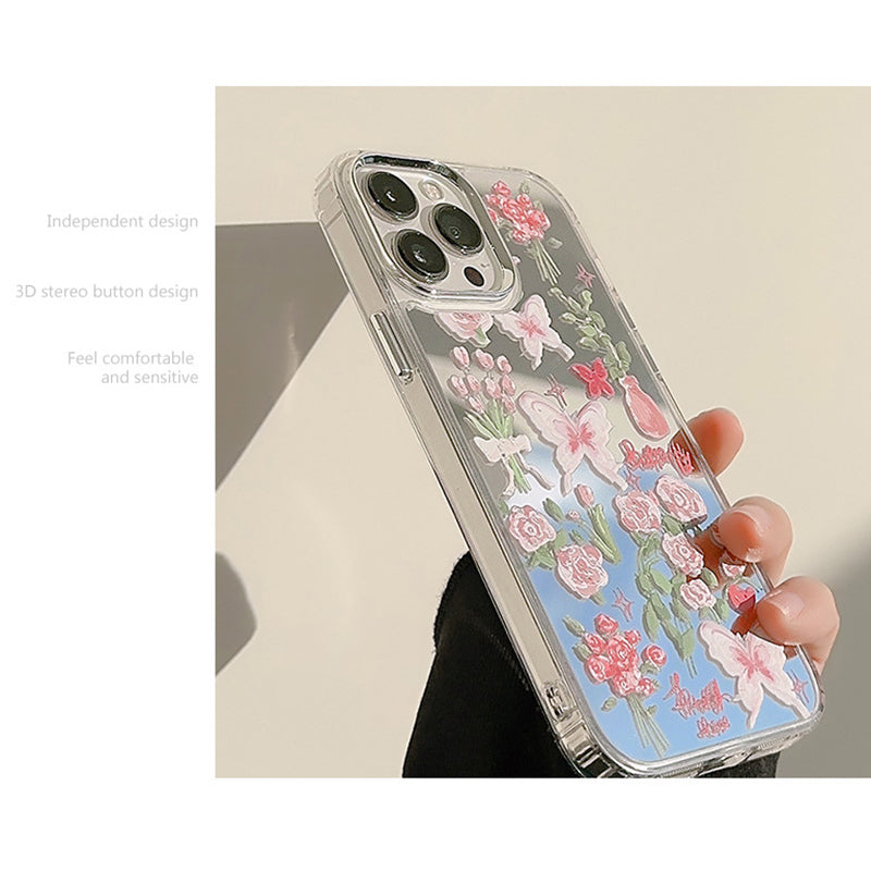 Phone Cover for iPhone 13 Pro 6.1 inch Butterfly Rose Flower Pattern Electroplating Mirror Surface TPU Case Phone Cover for iPhone 13 Pro 6.1 inch Butterfly Rose Flower Pattern Electroplating Mirror Surface TPU Case